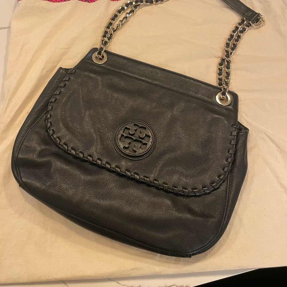 Tory Burch Black Leather Marion Shoulder Bag
